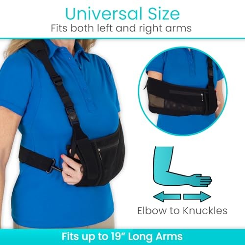 Vive Advanced Arm Sling with Stabilizing Hip Strap, Adjustable 17"-20", Black