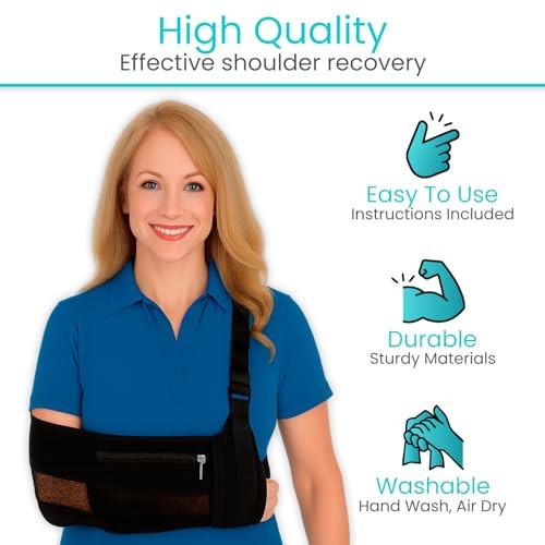 Vive Advanced Arm Sling with Stabilizing Hip Strap, Adjustable 17"-20", Black
