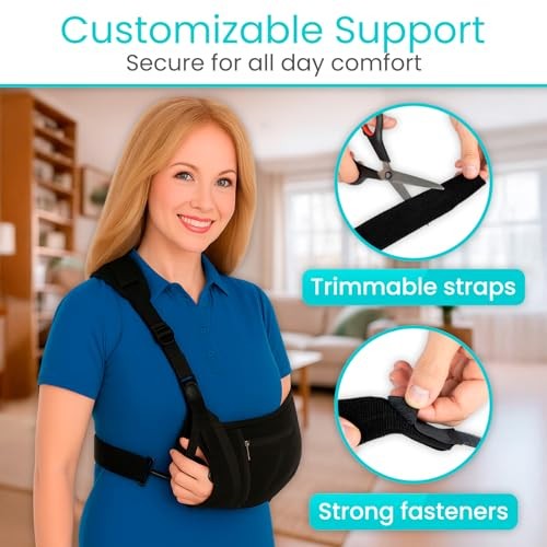 Vive Advanced Arm Sling with Stabilizing Hip Strap, Adjustable 17"-20", Black