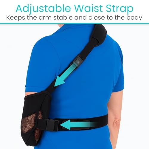 Vive Advanced Arm Sling with Stabilizing Hip Strap, Adjustable 17"-20", Black