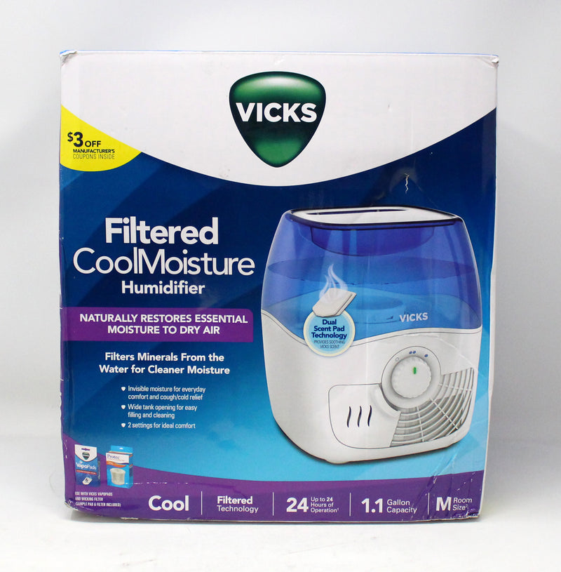 Vicks Cool Mist Filtered Humidifier, VEV400 White/Blue