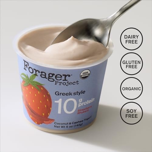 Forager Project Cashew Greek Yogurt Strawberry Rhubarb Organic 5 oz
