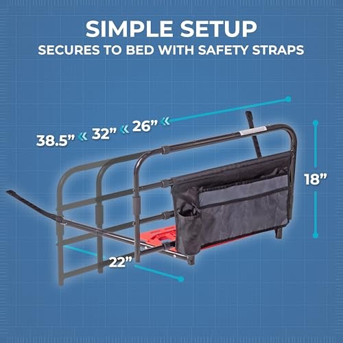 Stander Wonder Pivot Bed Rail, Adjustable Safety Assist Railing with Swing Down Guardrail for Elderly Adults, Fits Mattresses 8 to 12 Inches Thick, AS