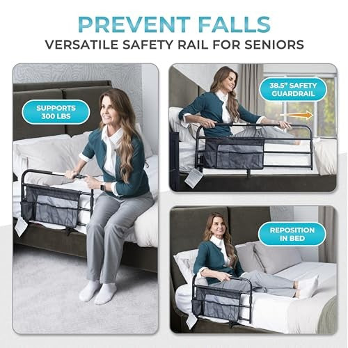 Stander Wonder Pivot Bed Rail, Adjustable Safety Assist Railing with Swing Down Guardrail for Elderly Adults, Fits Mattresses 8 to 12 Inches Thick, AS