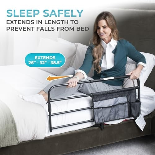 Stander Wonder Pivot Bed Rail, Adjustable Safety Assist Railing with Swing Down Guardrail for Elderly Adults, Fits Mattresses 8 to 12 Inches Thick, AS