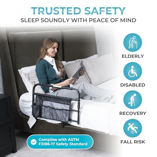 Stander Wonder Pivot Bed Rail, Adjustable Safety Assist Railing with Swing Down Guardrail for Elderly Adults, Fits Mattresses 8 to 12 Inches Thick, AS