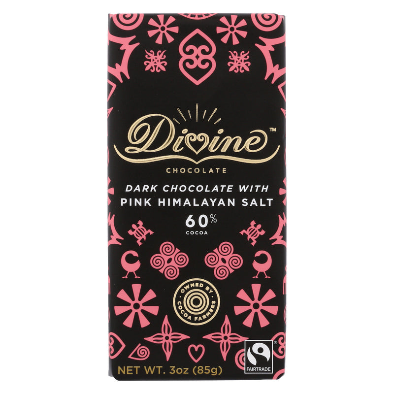 Divine Chocolate Dark Chocolate Bar with Pink Himalayan Salt, 3 Oz