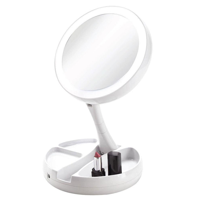 Vivitar Fold Away LED Double-Sided Vanity Mirror, White, 12 in