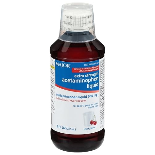 Major Extra Strength Acetaminophen Liquid, 500 mg, Pain Reliever & Fever Reducer, Aspirin Free, Cherry, 8 fl oz