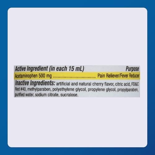 Major Extra Strength Acetaminophen Liquid, 500 mg, Pain Reliever & Fever Reducer, Aspirin Free, Cherry, 8 fl oz