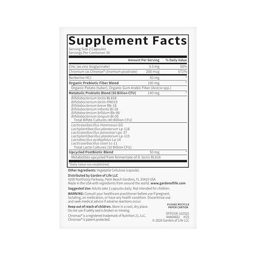 Garden of Life Dr. Formulated Glucose Support Probiotics with Chromax Capsules