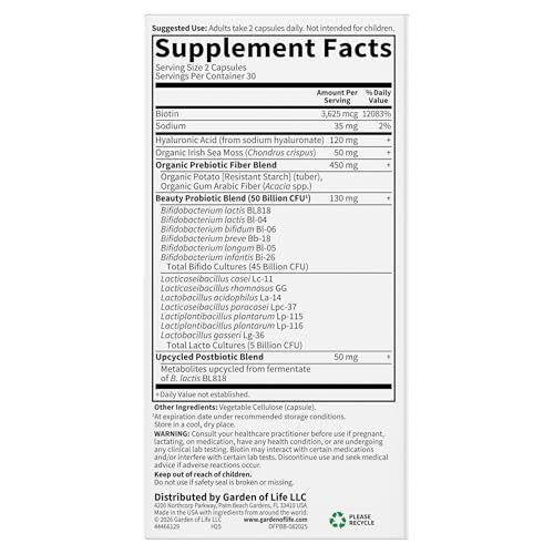 Garden of Life Dr. Formulated Beauty Probiotics with Biotin and Hyaluronic Acid Capsules