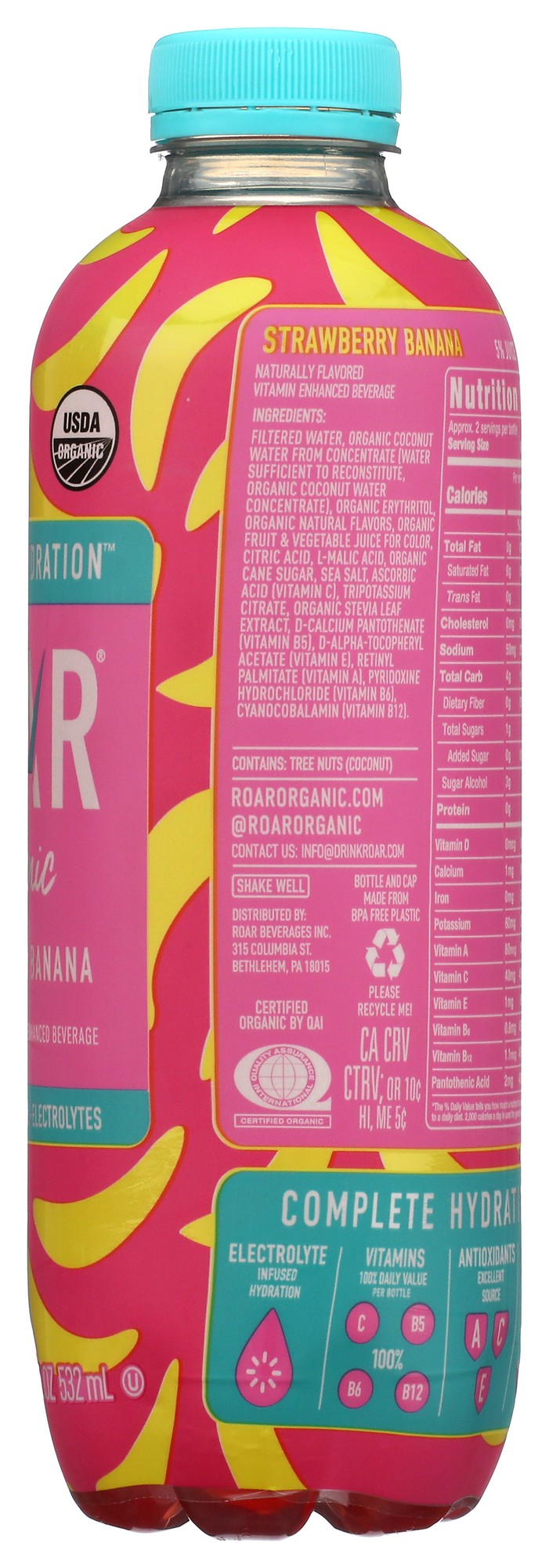 Roar Organic Strawberry Banana Electrolyte Beverage, 18 fl oz