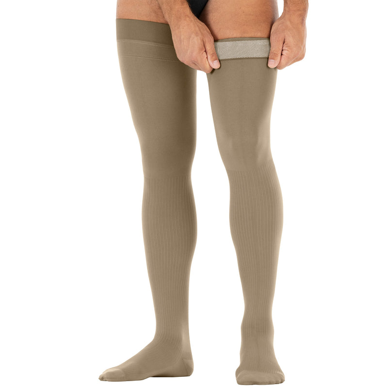Jobst forMen Thigh High Compression Socks with Dot Band, 20-30 mmHg, Closed Toe, Black, Small