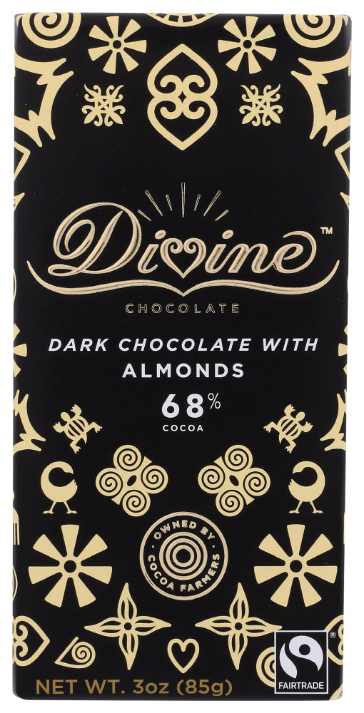 Divine Chocolate Dark Chocolate Bar with Almonds, 3 Oz