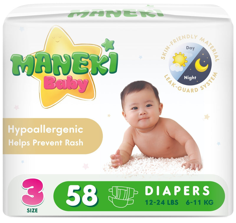 Maneki Baby Diapers, Size 3, Super Absorbent, 58 Ct