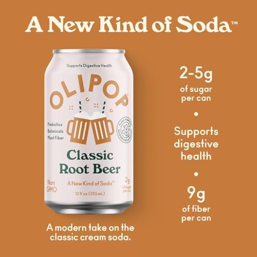 Olipop Classic Root Beer Prebiotic Soda, 12 Fl Oz
