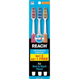 Reach Advanced Design Toothbrush, Medium, Adult, 3 Count