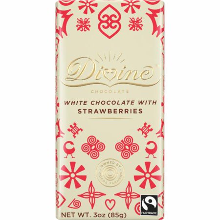 Divine Chocolate Creamy White Chocolate Bar With Strawberries 3 Oz