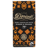 Divine Chocolate 70% Dark Chocolate Bar with Ginger & Orange, 3 Oz