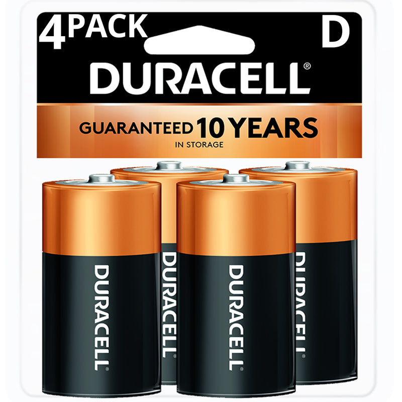 Duracell CopperTop MN1300 D Alkaline Batteries, 1.5V, 4 Pack