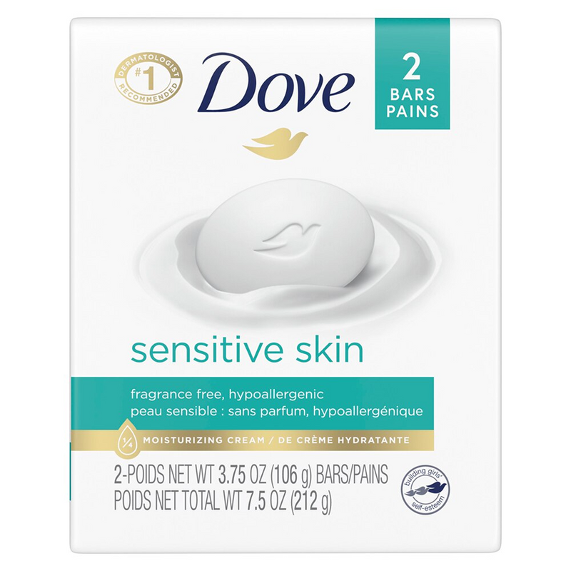 Dove Sensitive Skin Beauty Bar Soap, Fragrance Free, 3.75 oz