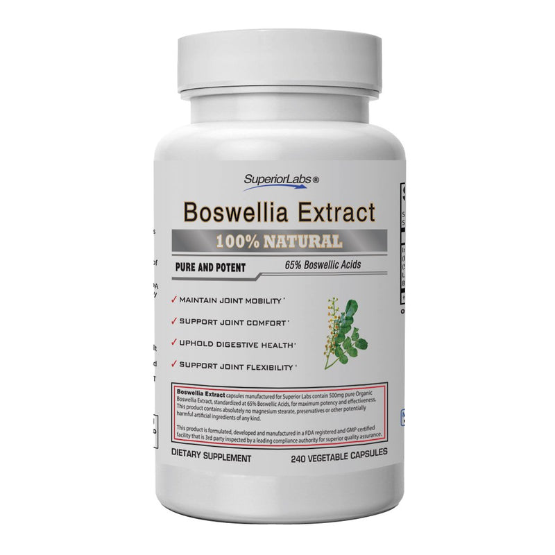 Superior Labs Boswellia Extract Non Synthetic, 500mg, 240 Vegetable Capsules