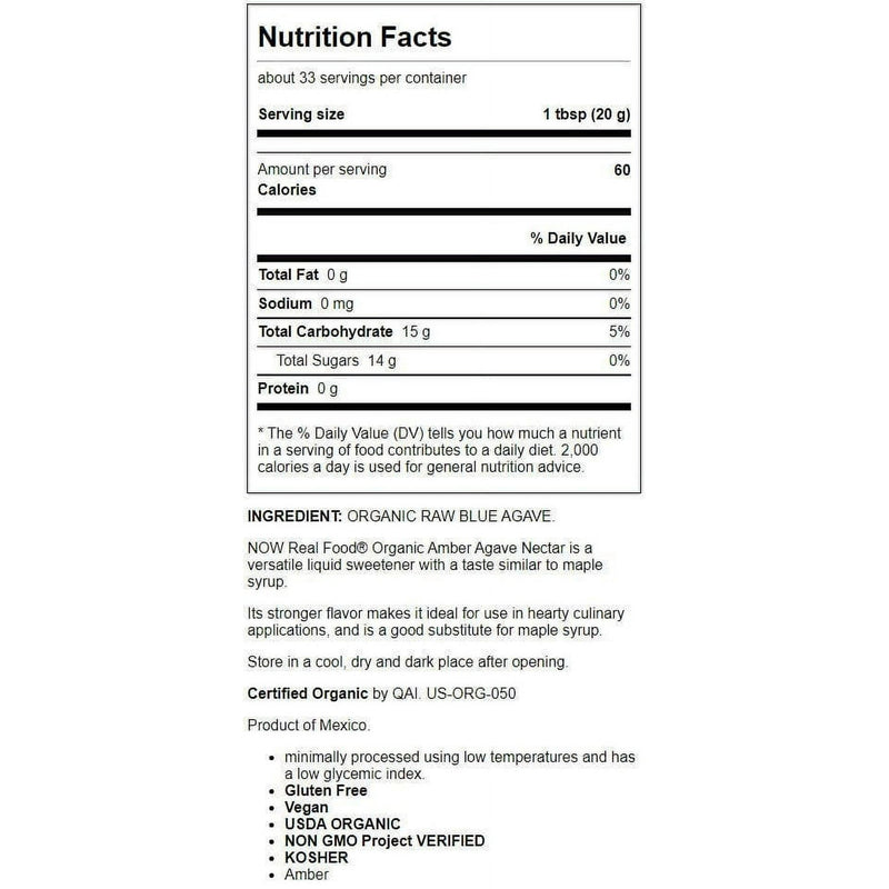 Now Organic Agave Nectar Amber 23.28oz