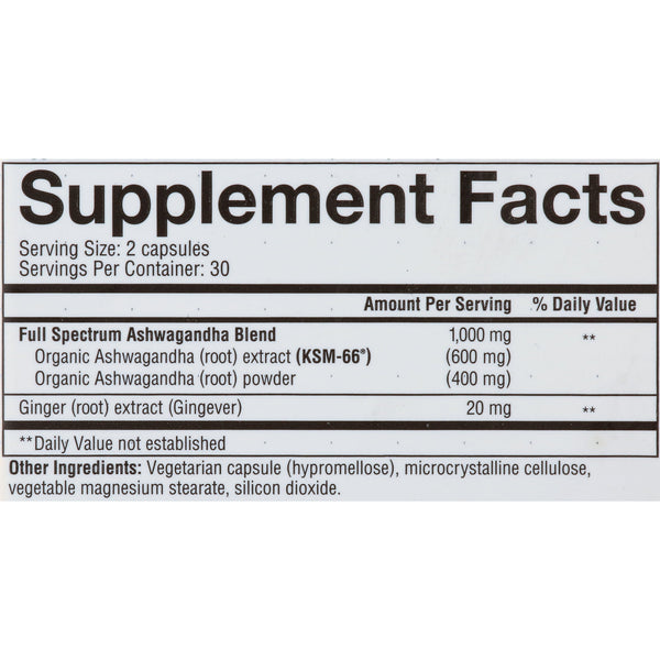 Youtheory Ashwagandha 1000mg Vegetable Capsules 60ct