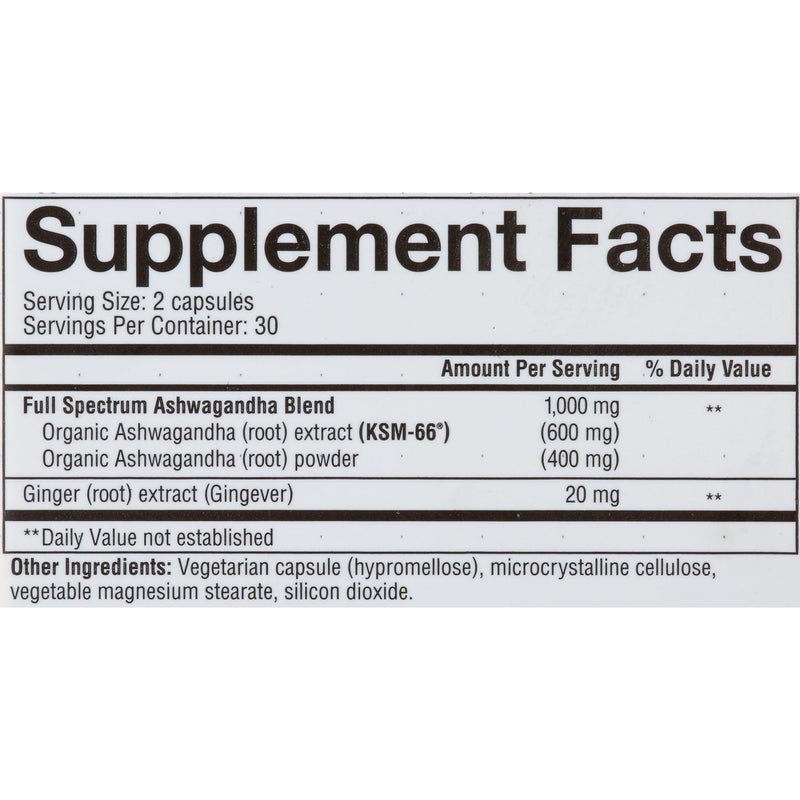 Youtheory Ashwagandha 1000mg Vegetable Capsules 60ct