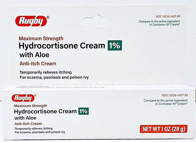 Rugby Hydrocortisone Maximum Strength Cream 1% With Aloe 1 Oz