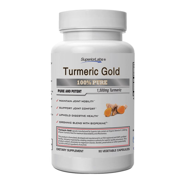 Superior Labs Turmeric Gold Pure NonGMO 1500mg With Bioperine 90 Vegetable Capsules