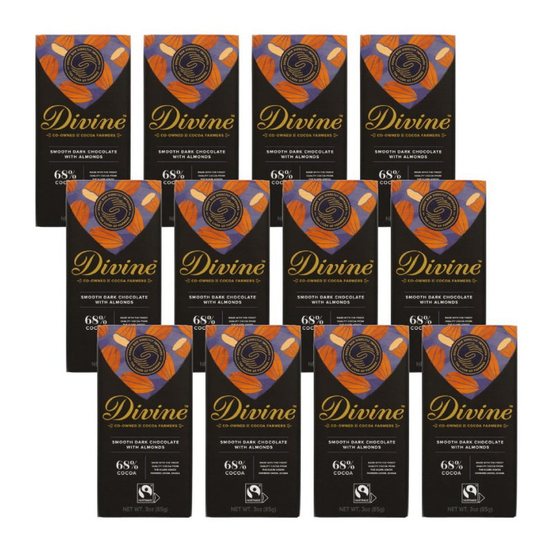 Divine Chocolate Dark Chocolate Bar with Almonds, 3 Oz