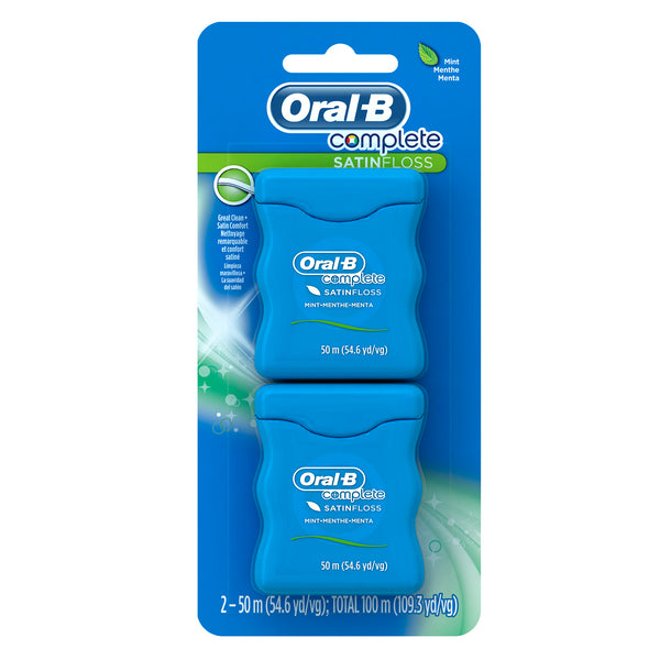 Oral-B Complete Satin Floss, Mint, 2 Pack, 54.6 yd each