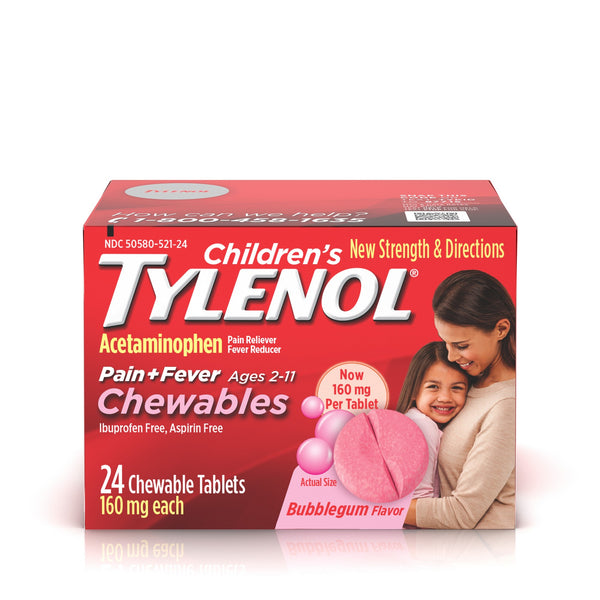 Children's Tylenol Pain + Fever Relief, 24ct Bubble Gum Chewables