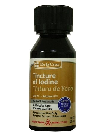 De La Cruz Tincture of Iodine 2% First Aid Antiseptic 1 fl oz