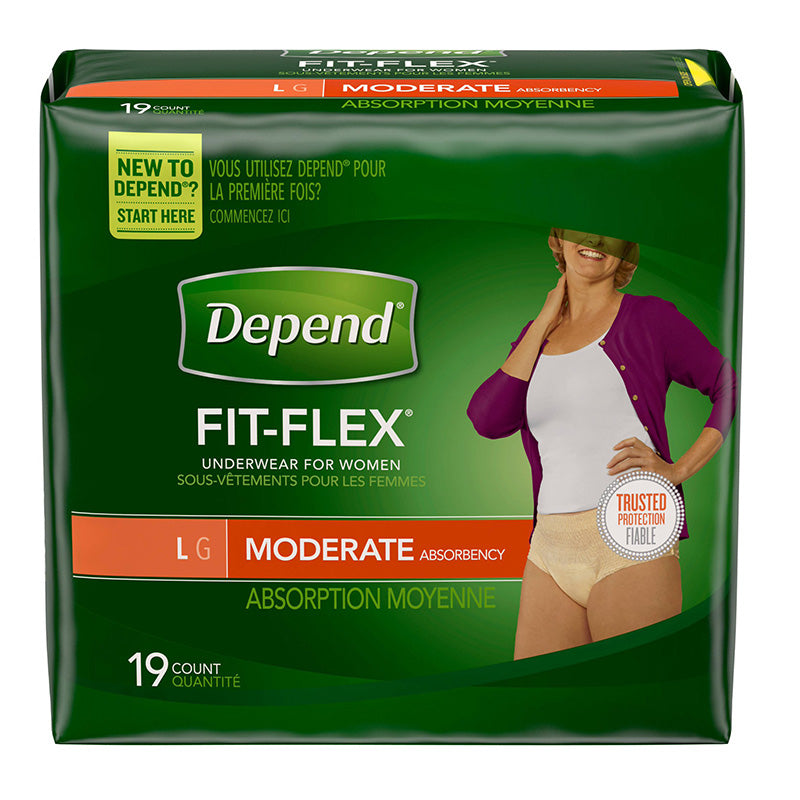 Depend Fit-Flex Women's Incontinence Underwear Moderate Absorbency Blush Large 19 Count