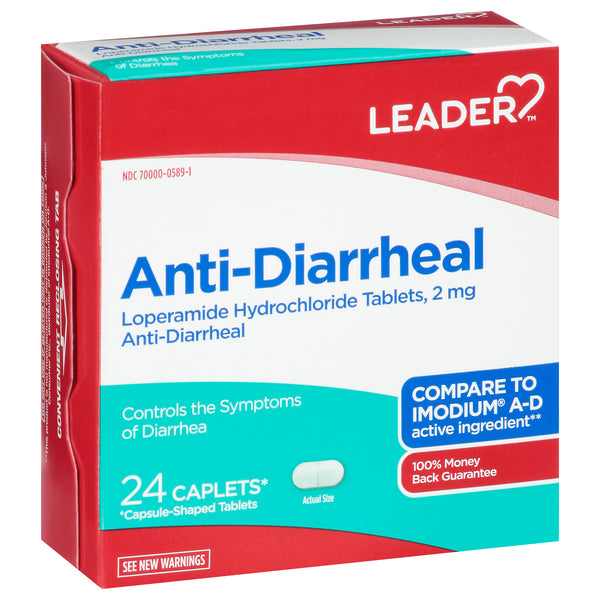 Leader Anti-Diarrheal Loperamide HCl 2 mg Caplets, 24 Ct