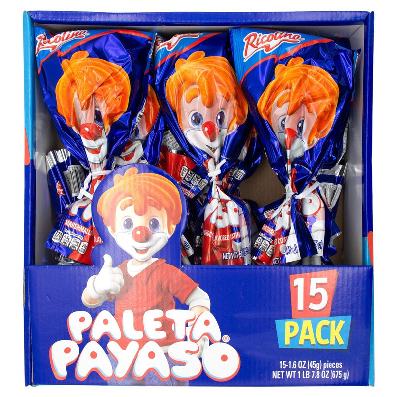 Ricolino Paleta Payaso Marshmallow Pops with Chocolate Flavored Coating 1.58 Oz.