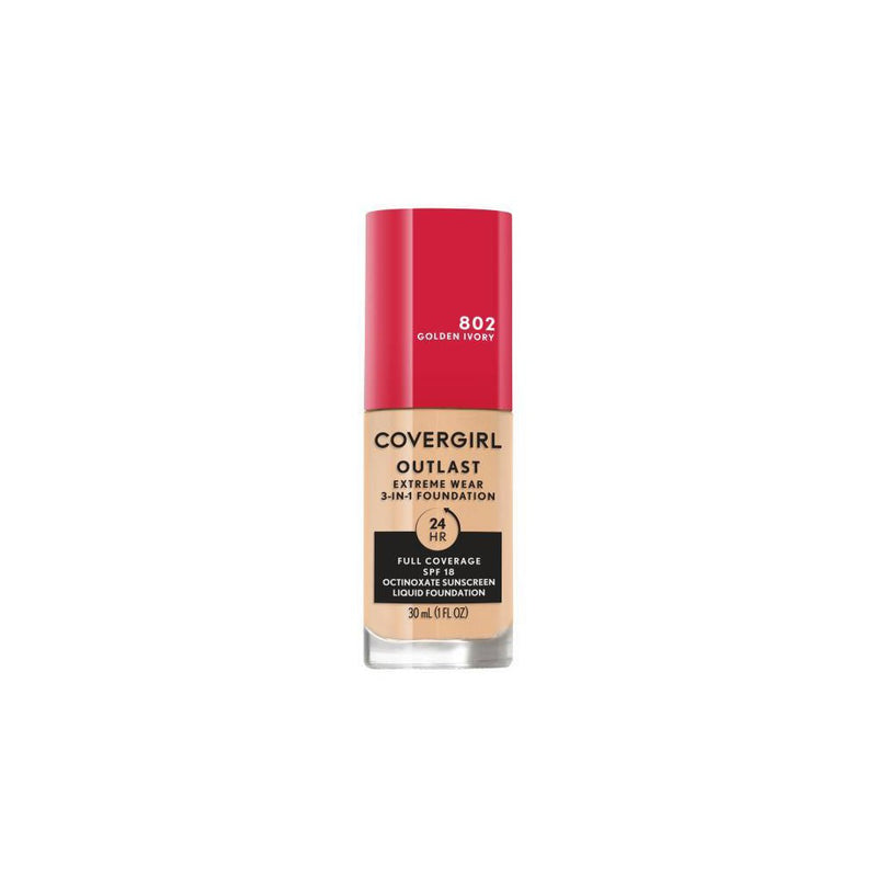 CoverGirl Outlast Extreme Wear Foundation SPF 18, 802 Golden Ivory, 1 oz