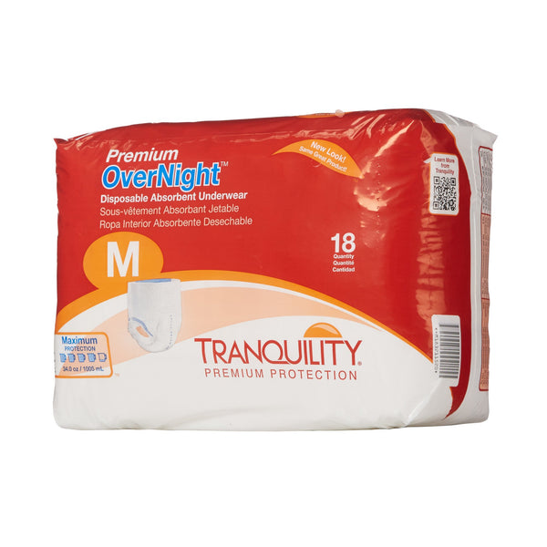 Tranquility® Premium OverNight Absorbent Underwear, Medium 34in-38in, 18 pack