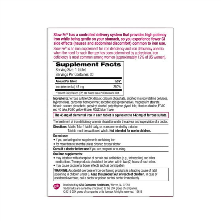 Slow Fe Iron Supplement Tablets 45mg 30ct