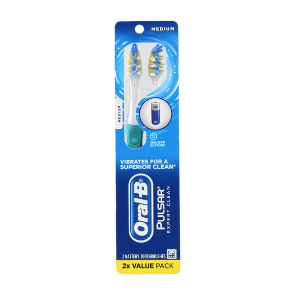 Oral-B, Pro-Health, Pulsar Battery Powered Toothbrush, Medium, 2 Pack