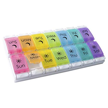 Ezy Dose Push Button (7-Day) Pill, Medicine, Vitamin Organizer Box  Weekly, 2 Times a Day, AM PM  Extra Large Compartments  Rainbow Lids  FDA Register