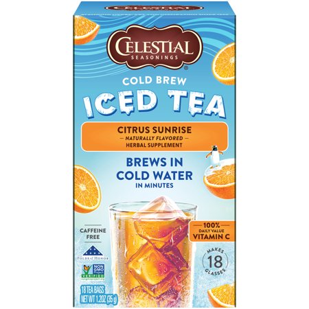 Celestial Seasonings, Cold Brew Iced Tea, Citrus Sunrise, Caffeine Free, 18 Tea Bags, 1.2 Oz (35 G)