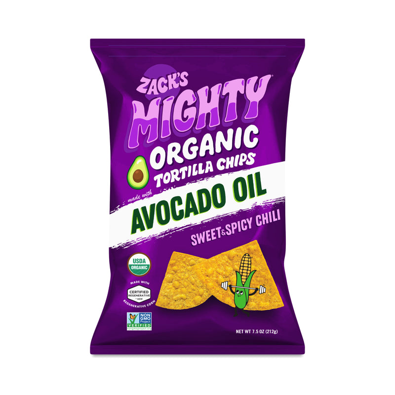 Zack's Mighty Organic Avocado Oil Tortilla Chips, Sweet & Spicy Chili 7.5 Oz