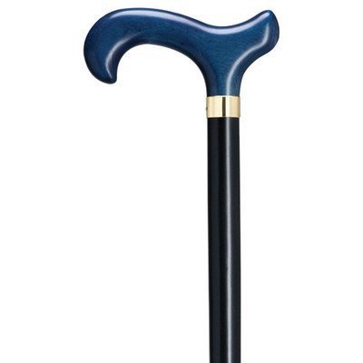 Men's Derby Walking Cane, Black Maple Shaft, Blue Stained Handle