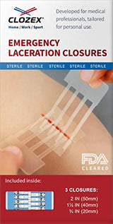 Clozex Emergency Laceration Closures - Repair Wounds Without Stitches. FDA Cleared Skin Closure Device for 3 Individual Wounds or Combine for Total Le