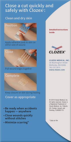 Clozex Emergency Laceration Closures - Repair Wounds Without Stitches. FDA Cleared Skin Closure Device for 3 Individual Wounds or Combine for Total Le