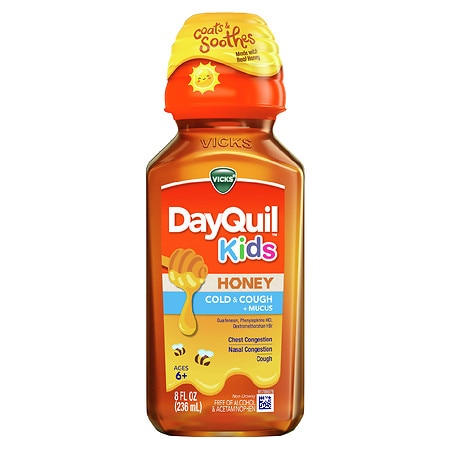Vicks DayQuil Kids Cold & Cough + Mucus Liquid, Honey, 8 fl oz